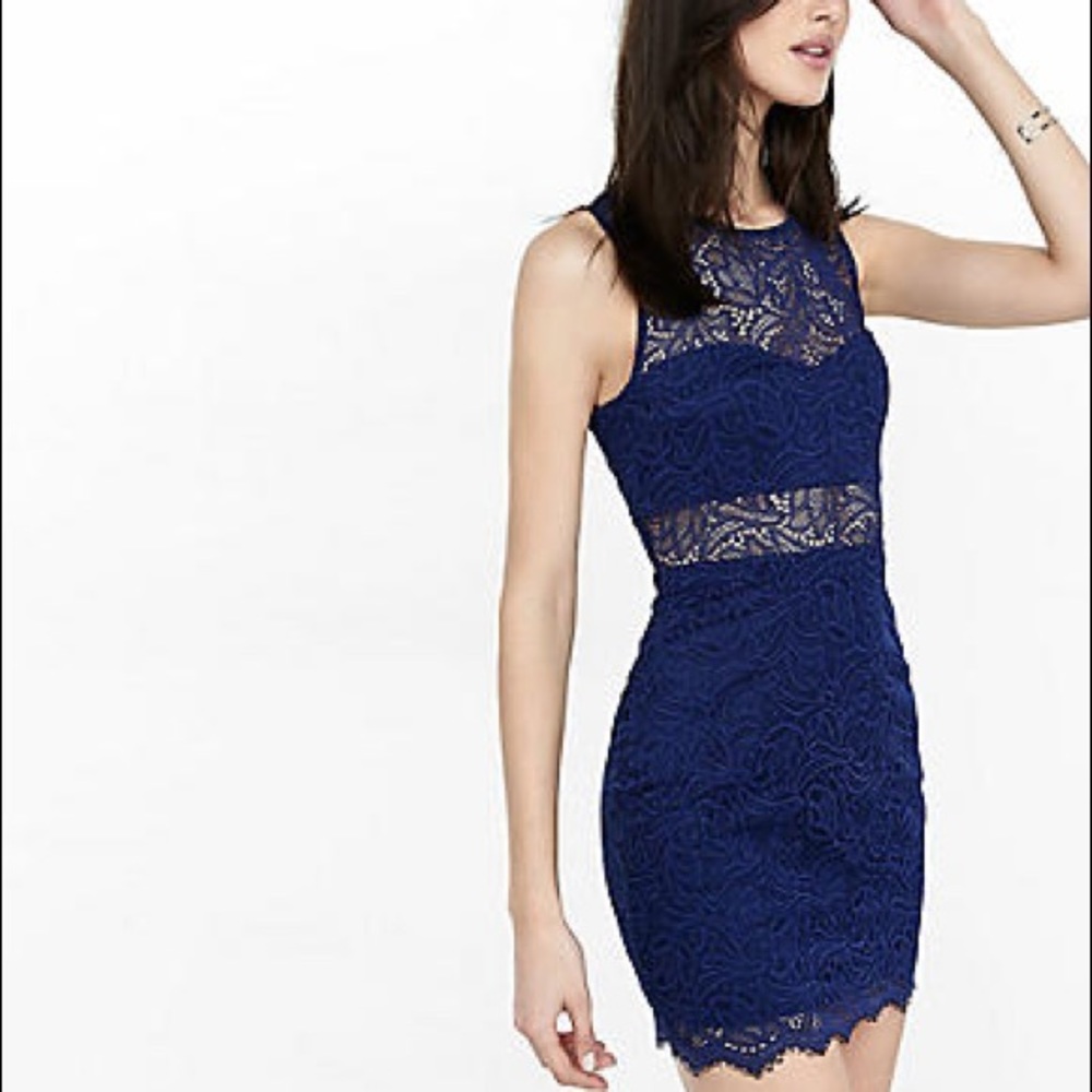 Express Navy Lace Cutout Dress - XS
